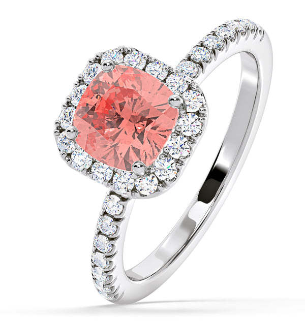 Beatrice Pink Lab Diamond 1.65ct Cushion Halo Ring in 18K White Gold- Elara Collection